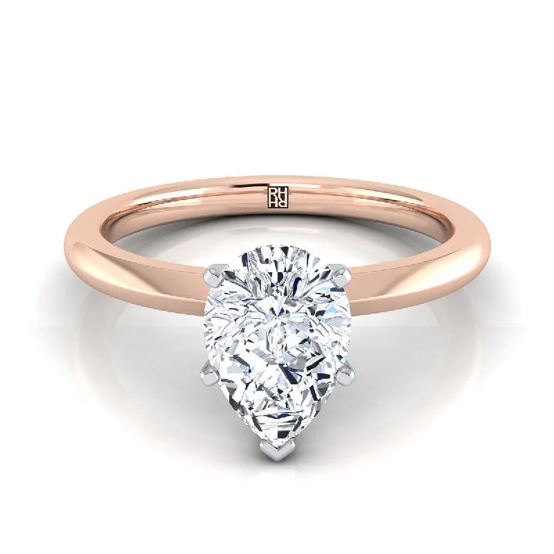 engagement rings with rubies-14K Rose Gold Pear Shape Center  Petite Knife Edge Solitaire Engagement Ring