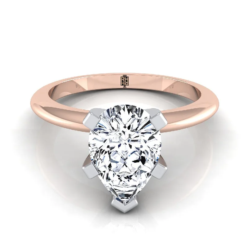 rings for women with tourmaline-14K Rose Gold Pear Shape Center  Classic Low Base Solitaire Engagement Ring