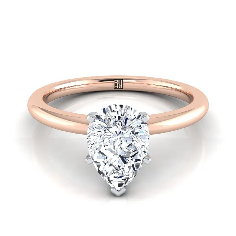 diamond wedding bands for men-14K Rose Gold Pear Shape Center  Round Comfort Fit Claw Prong Solitaire Engagement Ring