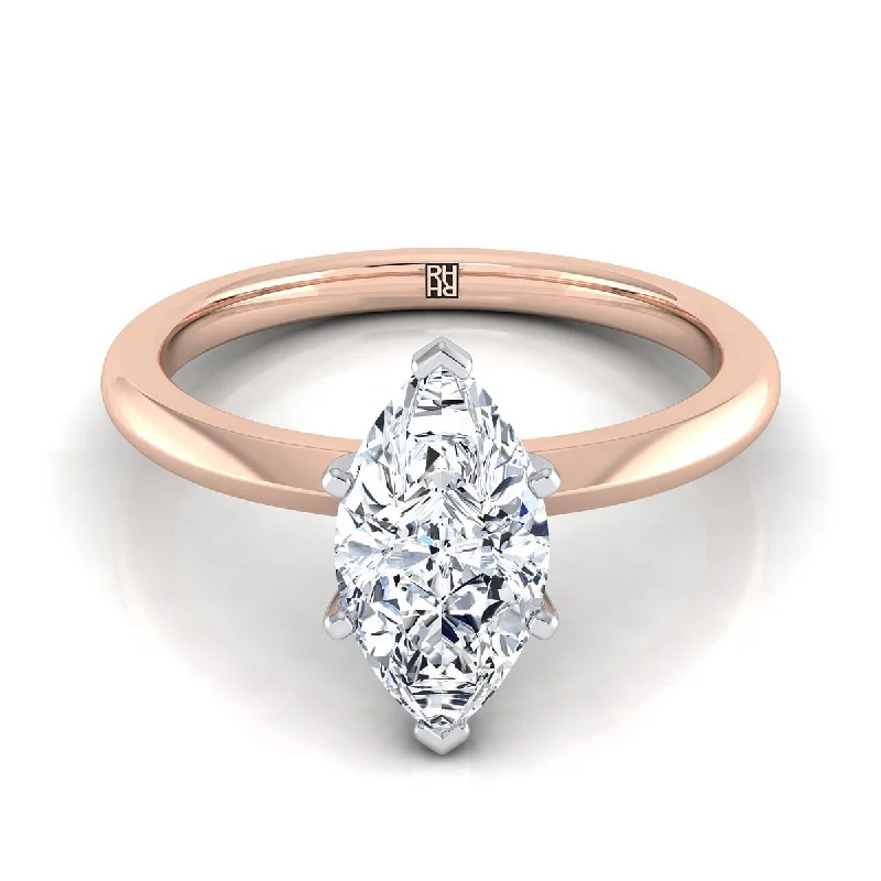 double band rings for women-14K Rose Gold Marquise   Petite Knife Edge Solitaire Engagement Ring