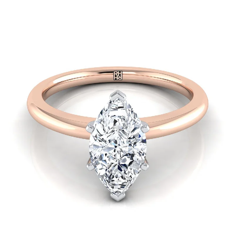 men’s rings with initials-14K Rose Gold Marquise   Round Comfort Fit Claw Prong Solitaire Engagement Ring