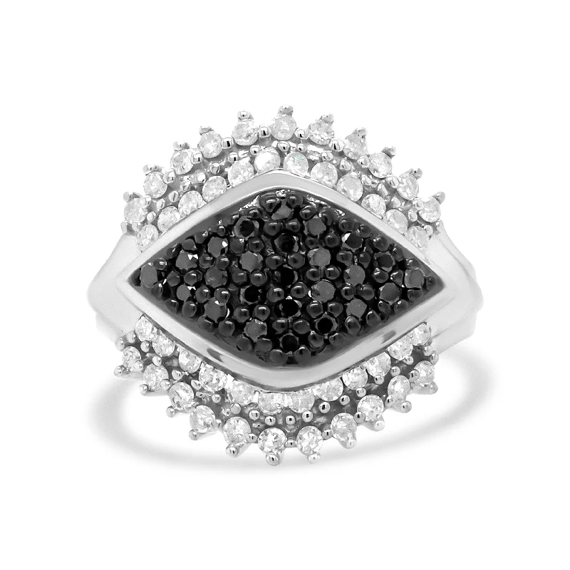 wedding rings for small hands-.925 Sterling Siler 1.00 Cttw White and Black Diamond Cluster Evil Eye Ring