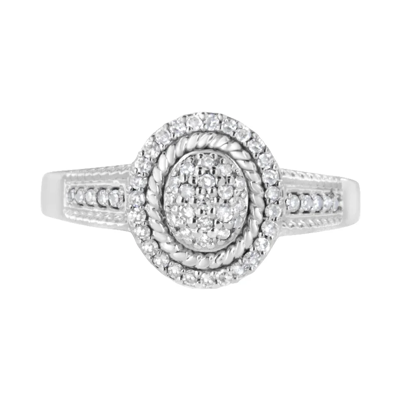 bridal engagement rings-.925 Sterling Silver 1/3 Cttw Pave Set Round-Cut Diamond Braided Halo Cocktail Ring