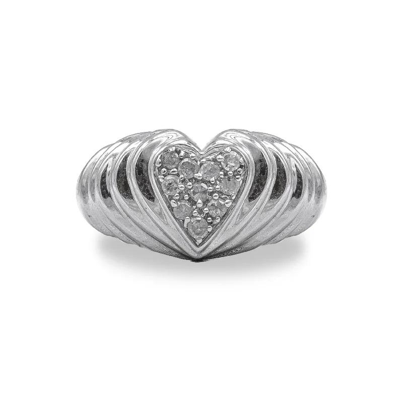 rings for women with sapphires-.925 Sterling Silver 1/6 Cttw Round Diamond "Heartbeat" Heart Band Ring