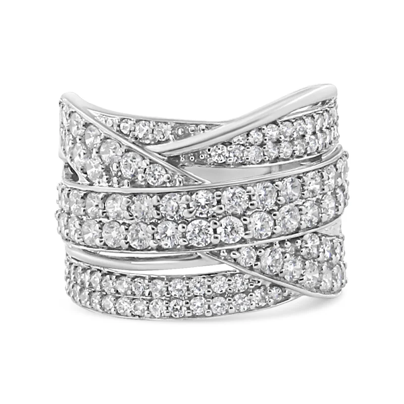 silver rings for women-.925 Sterling Silver 2.00 Cttw Round-Cut Diamond Overlapping Bypass Band Ring