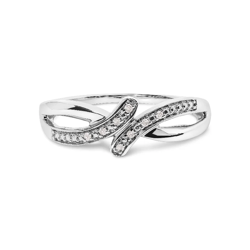 custom rings for couples-925 Sterling Silver Diamond Accent Bypass and Split Shank Band Ring