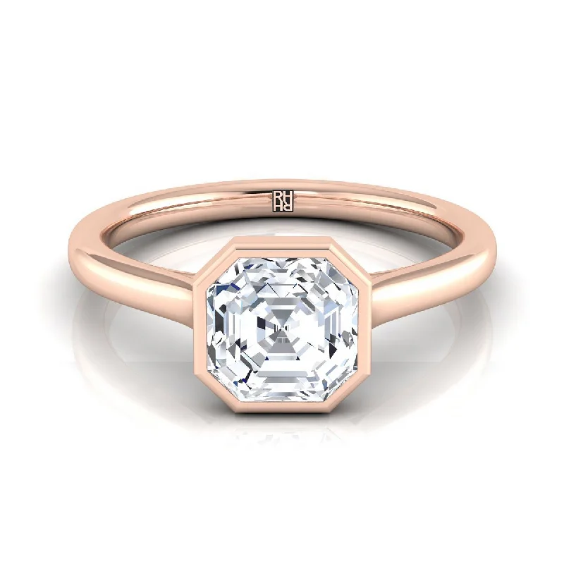 unique wedding rings-14K Rose Gold Asscher Cut  Simple Bezel Solitaire Engagement Ring