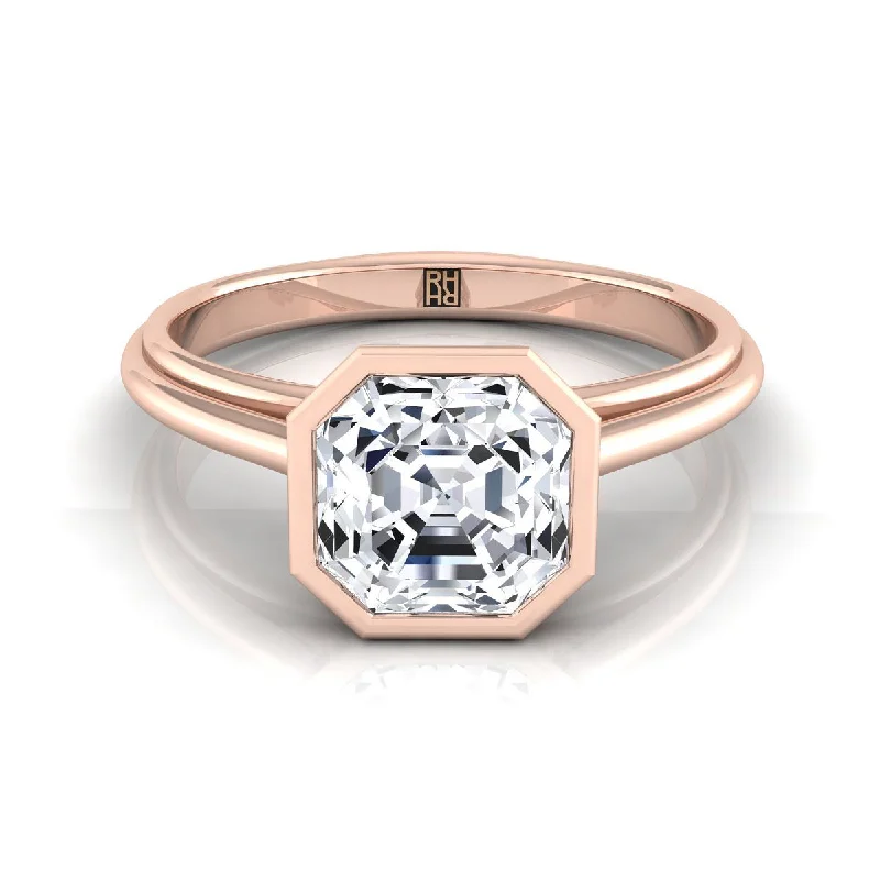 heart-shaped engagement rings-14K Rose Gold Asscher Cut  Bezel Halo Cathedral Solitaire Engagement Ring