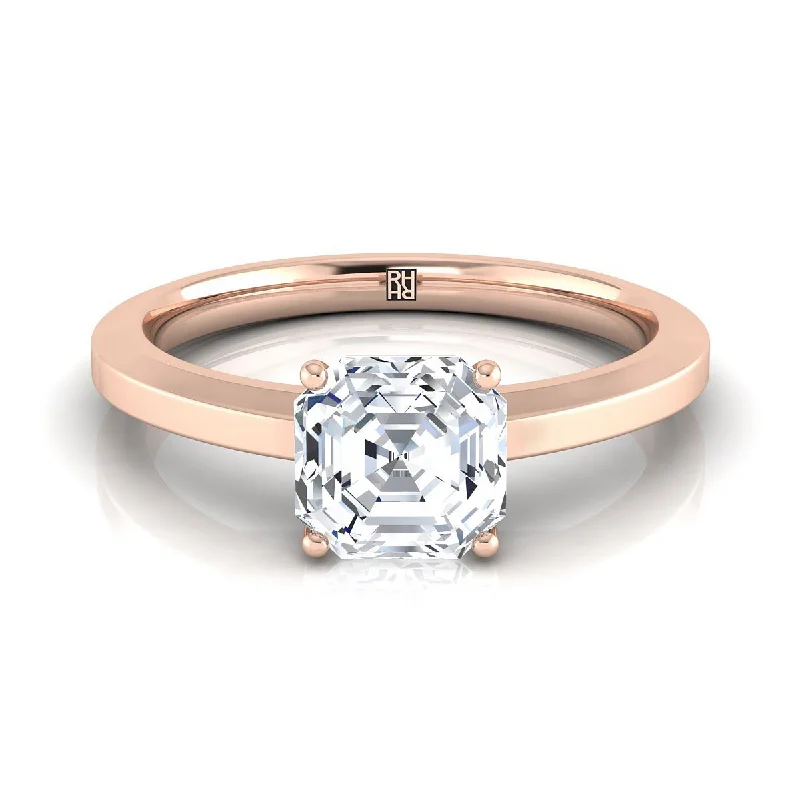 gemstone rings for women-14K Rose Gold Asscher Cut  Beveled Edge Comfort Style Bright Finish Solitaire Engagement Ring