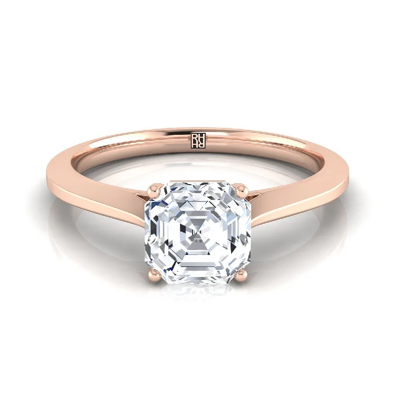 designer rings for women-14K Rose Gold Asscher Cut  Timeless Solitaire Comfort Fit Engagement Ring