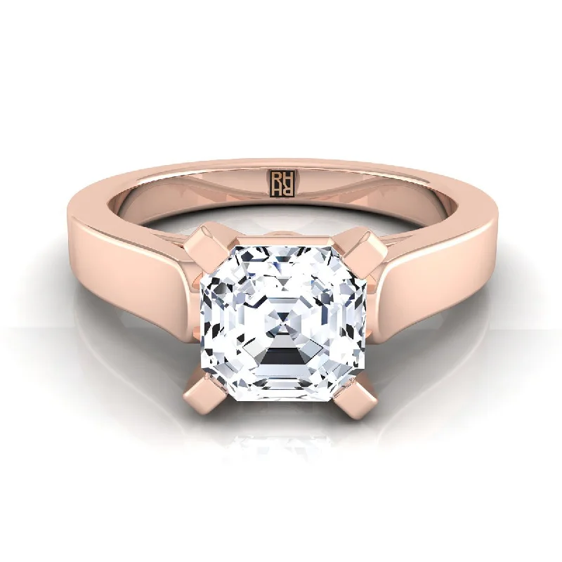 custom wedding bands-14K Rose Gold Asscher Cut  Cathedral Style Solitaire Engagement Ring