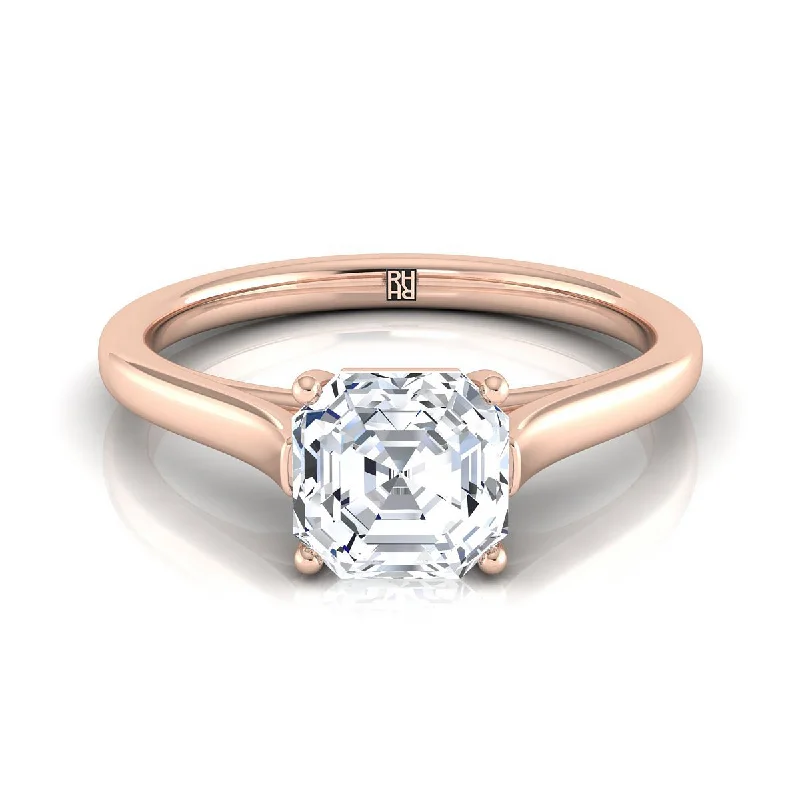 vintage silver rings for women-14K Rose Gold Asscher Cut  Elegant Cathedral Solitaire Engagement Ring