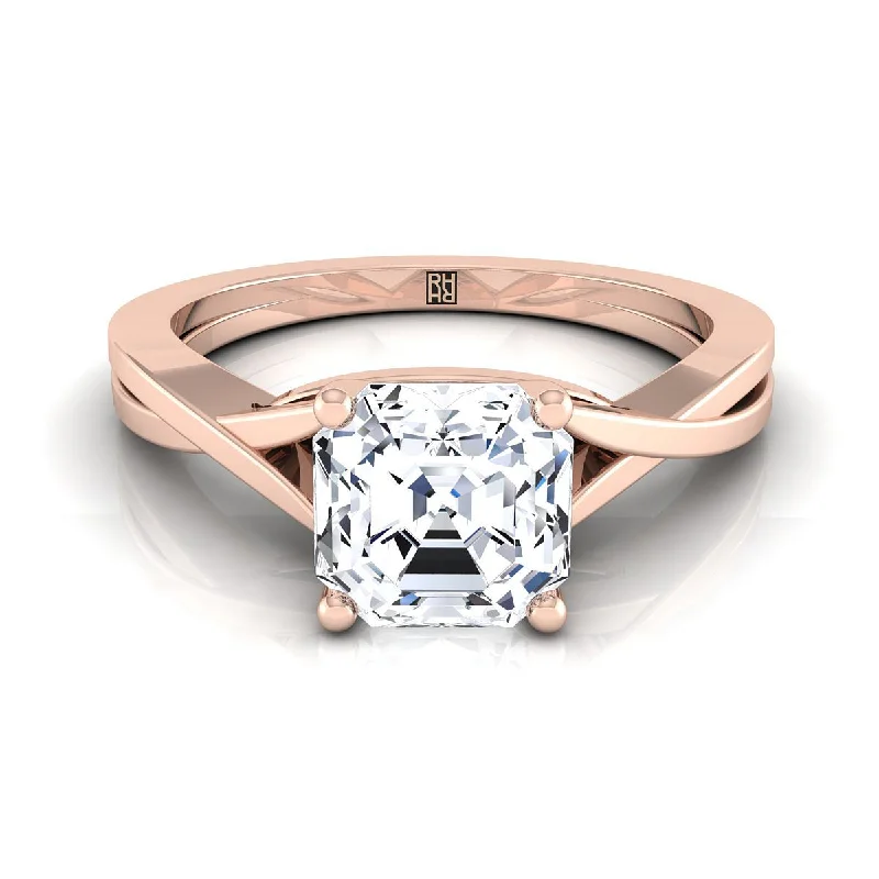 women’s rings with emeralds-14K Rose Gold Asscher Cut Delicate Twist Solitaire Engagement Ring