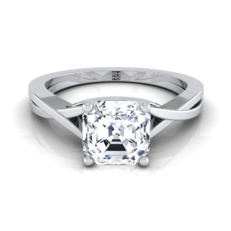 wedding bands with diamonds for women-14K White Gold Asscher Cut Delicate Twist Solitaire Engagement Ring