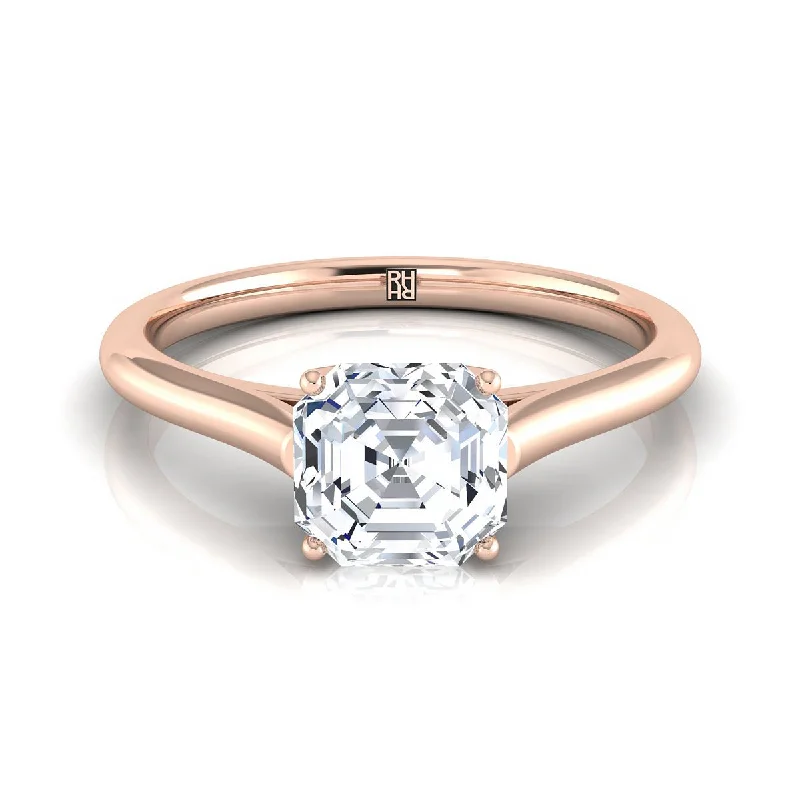 silver rings for women-14K Rose Gold Asscher Cut  Cathedral Style Comfort Fit Solitaire Engagement Ring