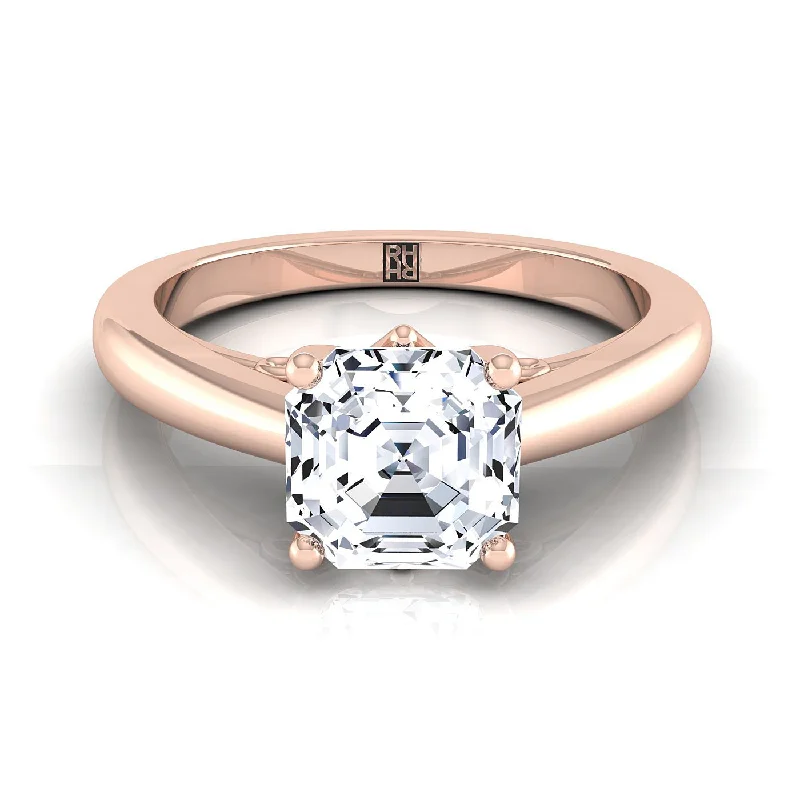 personalized wedding bands-14K Rose Gold Asscher Cut Scroll Gallery Comfort Fit Solitaire Engagement Ring