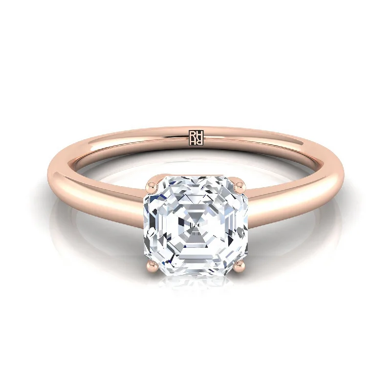 custom rings for couples-14K Rose Gold Asscher Cut Contemporary Comfort Fit Solitaire Engagement Ring