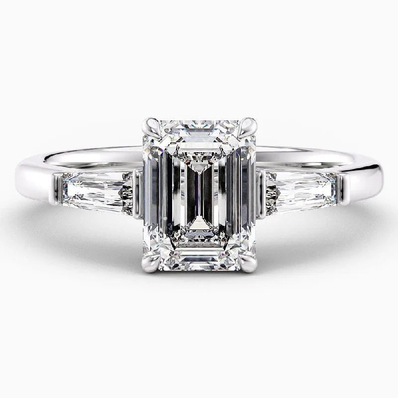 platinum wedding bands for women-2 Carat Emerald Cut Three Stone Natural Diamond Engagement Ring GIA Certified