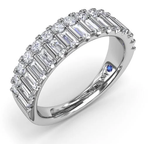 engagement rings with side stones-Baguette and Round Diamond Band