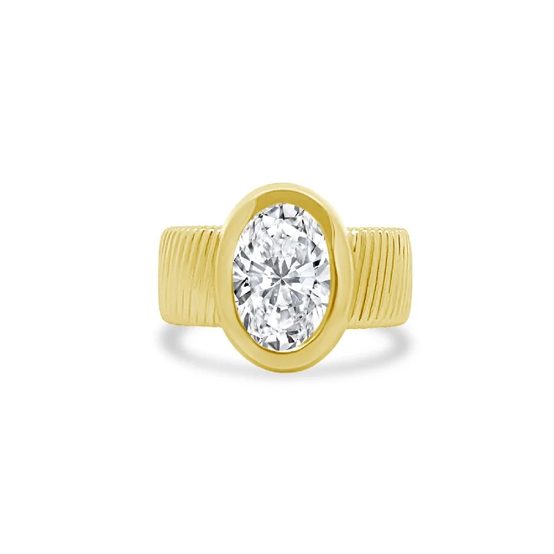 925 sterling silver rings-Bezel Set Oval Cut Solitaire on Detailed Gold Band