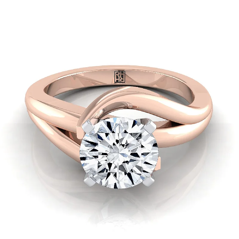 diamond wedding rings-14K Rose Gold Round Brilliant  Asymetical Bypass Solitaire Twist Engagement Ring