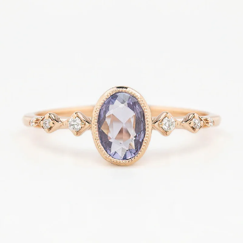 personalized promise rings-Celeste Ring 0.74ct Light Blue Purple Madagascar Sapphire, 14K Rose Gold (One of a kind)