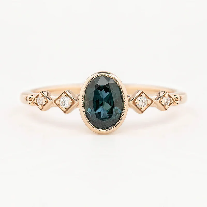 emerald cut diamond rings-Celeste Ring 0.76ct Deep Teal Blue Queensland Sapphire, 14K Rose Gold (One of a kind)