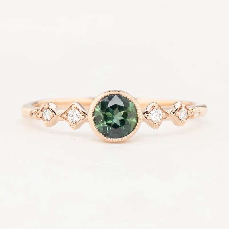 vintage engagement rings-Celeste Ring 4.75mm 0.50ct Green Queensland Sapphire, 14k Rose Gold