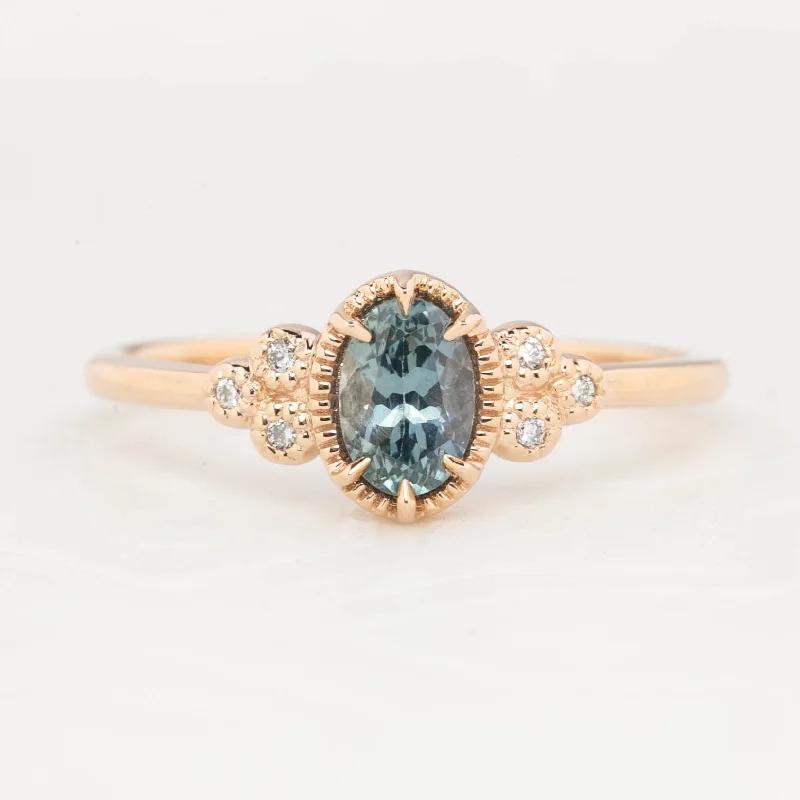 diamond wedding rings-Celine Ring - 6x4mm 0.60ct Blue Montana Sapphire, 14k Rose Gold