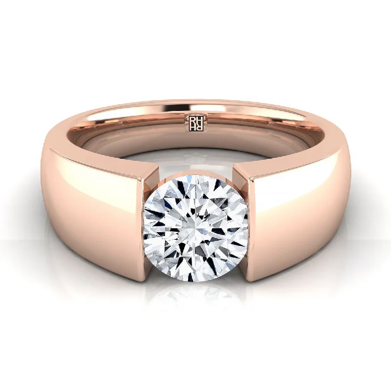 custom wedding bands-14K Rose Gold Round Brilliant  Wide High Polish Band Tension Set Solitaire Engagement Ring