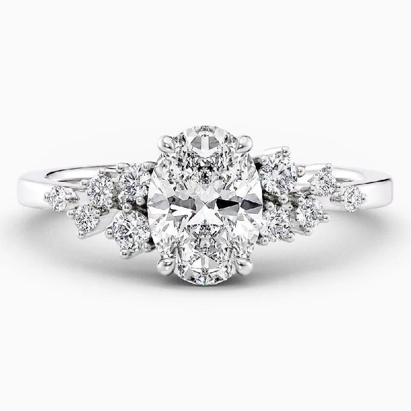 double diamond rings for women-1.20 Carat Oval Cut Snowdrift Natural Diamond Engagement Ring GIA Certified