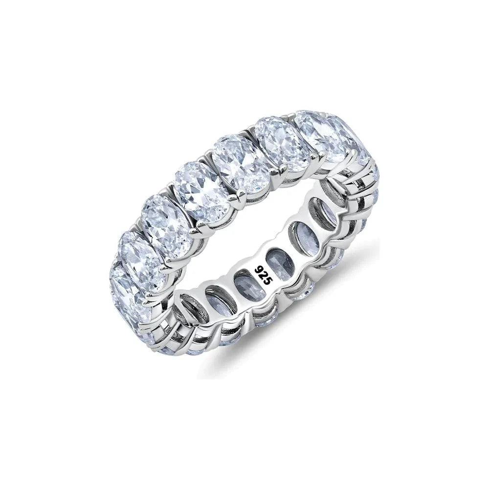 women’s wedding bands with sapphires-CRISLU  Oval Cut Eternity Band Finished in Pure Platinum