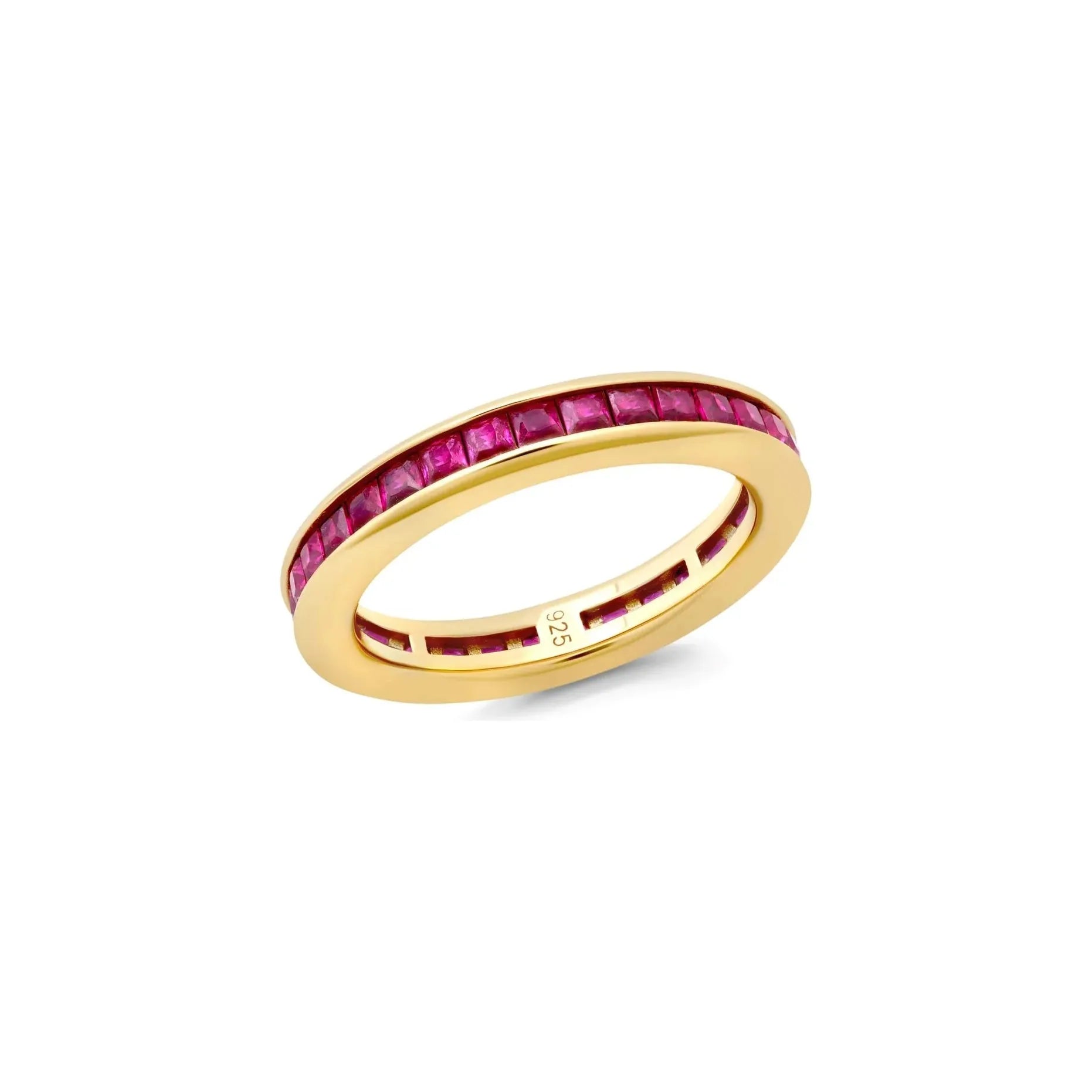 yellow gold engagement rings-CRISLU Princess Cut Ruby CZ Eternity Band Finished in 18Kt Yellow Gold