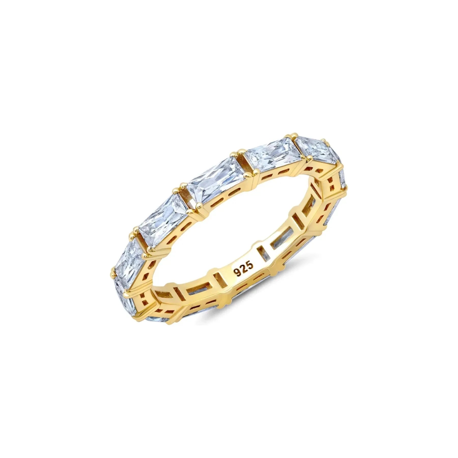 square-cut rings for women-CRISLU Horizontal Baguette Eternity Band Ring