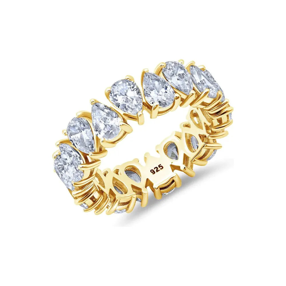 stacking rings for men-CRISLU Pear Cut Up and Down Eternity Band Finished in 18kt Yellow Gold