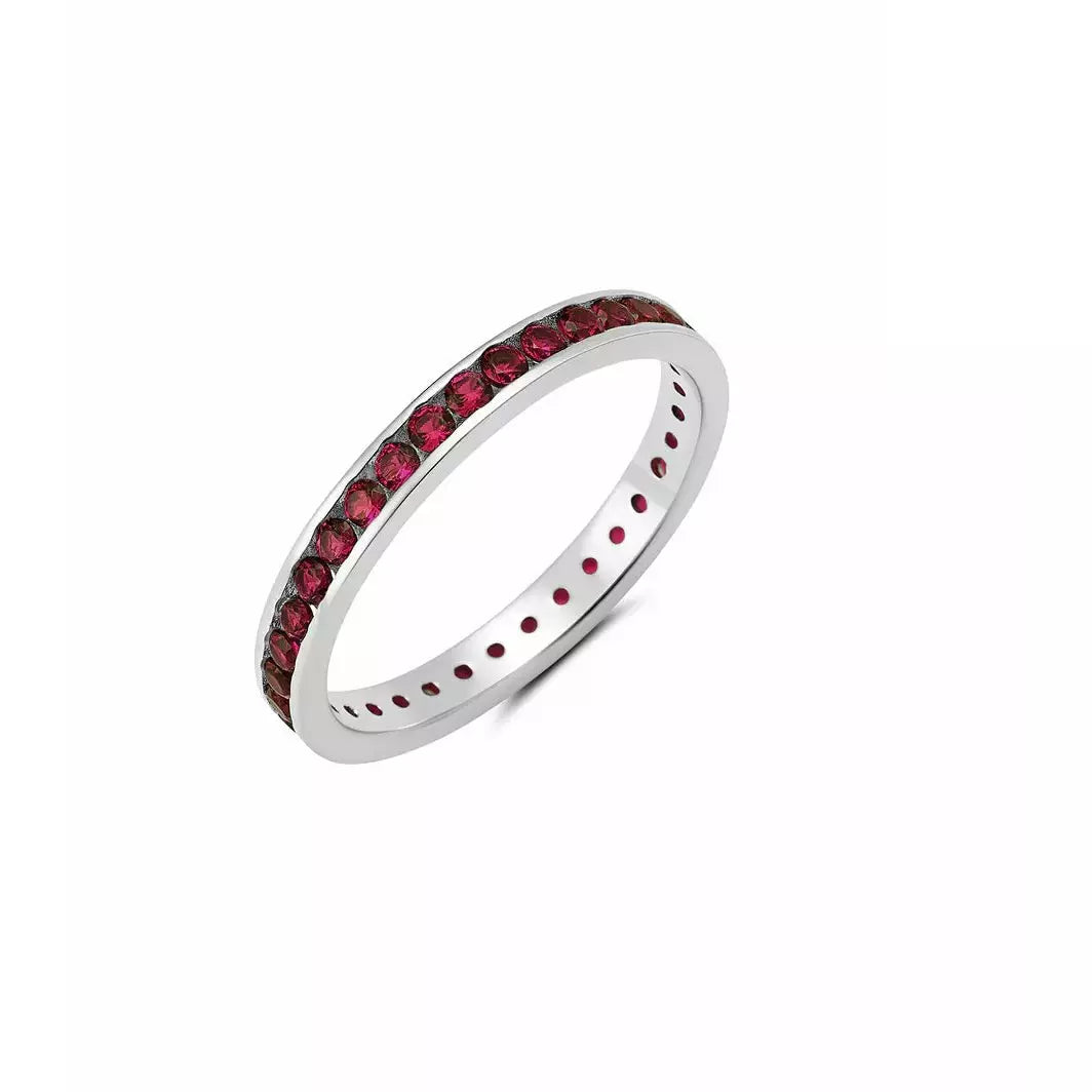 platinum wedding bands for women-CRISLU RUBY CUBIC ZIRCONIA THIN STACK RING