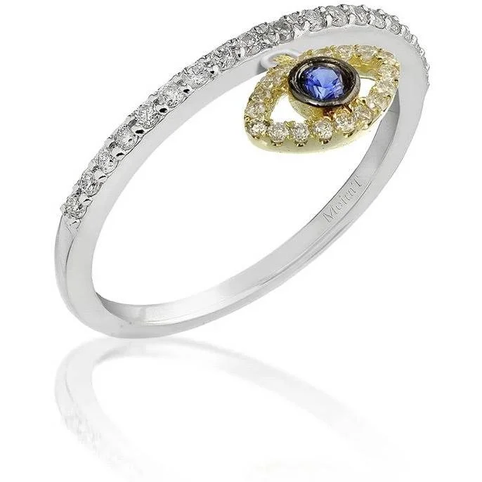 women’s stackable rings-Meira T 14k, Diamond and Blue Sapphire Evil Eye Ring