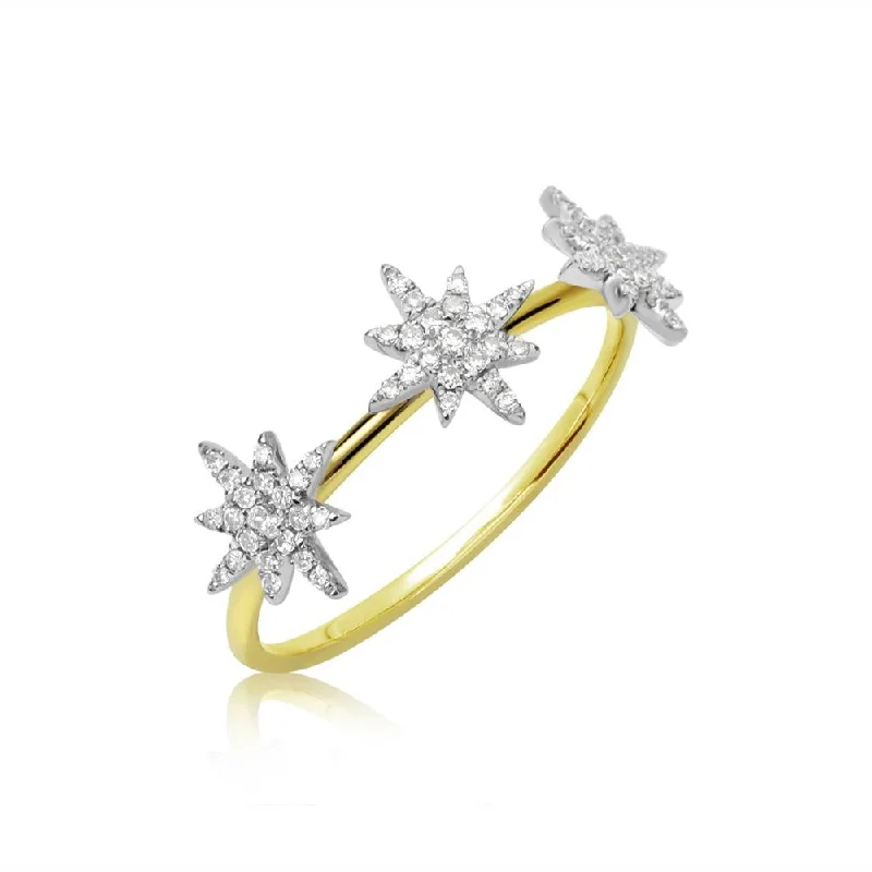 wedding rings with diamonds-Meira T Triple Pave Diamond Starburst Ring