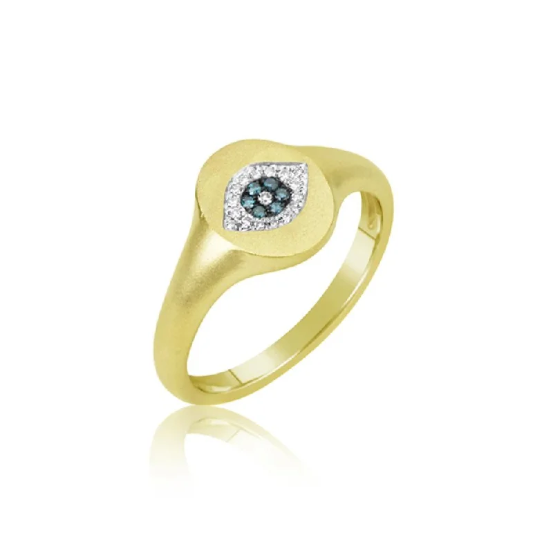 men's rings with gemstones-Meira T Sapphire Pave Diamond Evil Eye Signet Ring