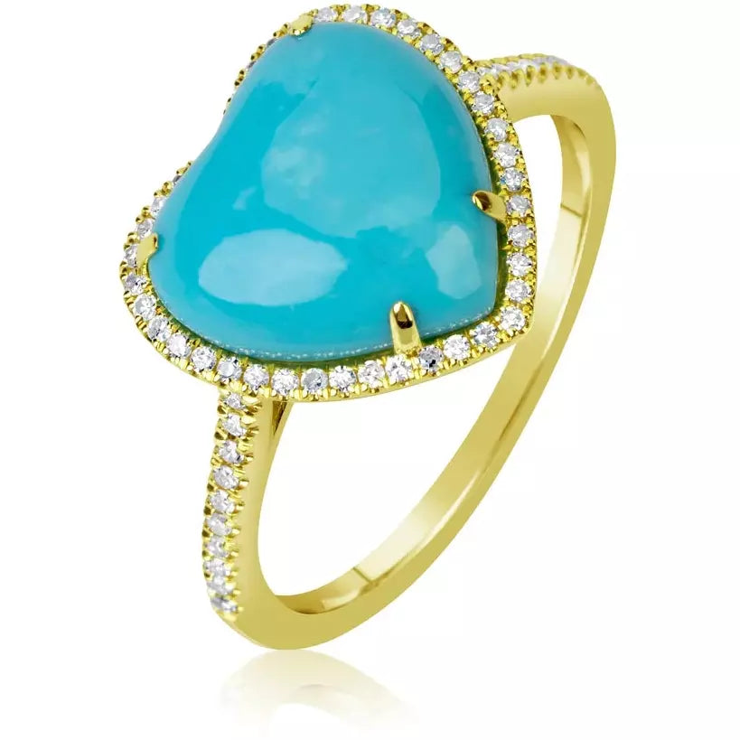 diamond rings for women-Meira T  Yellow Gold Turquoise and Diamond Halo Ring