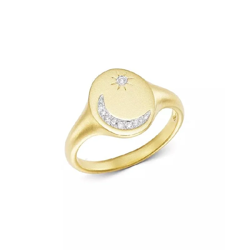 modern wedding rings-Meira T Moon and Star Signet Ring