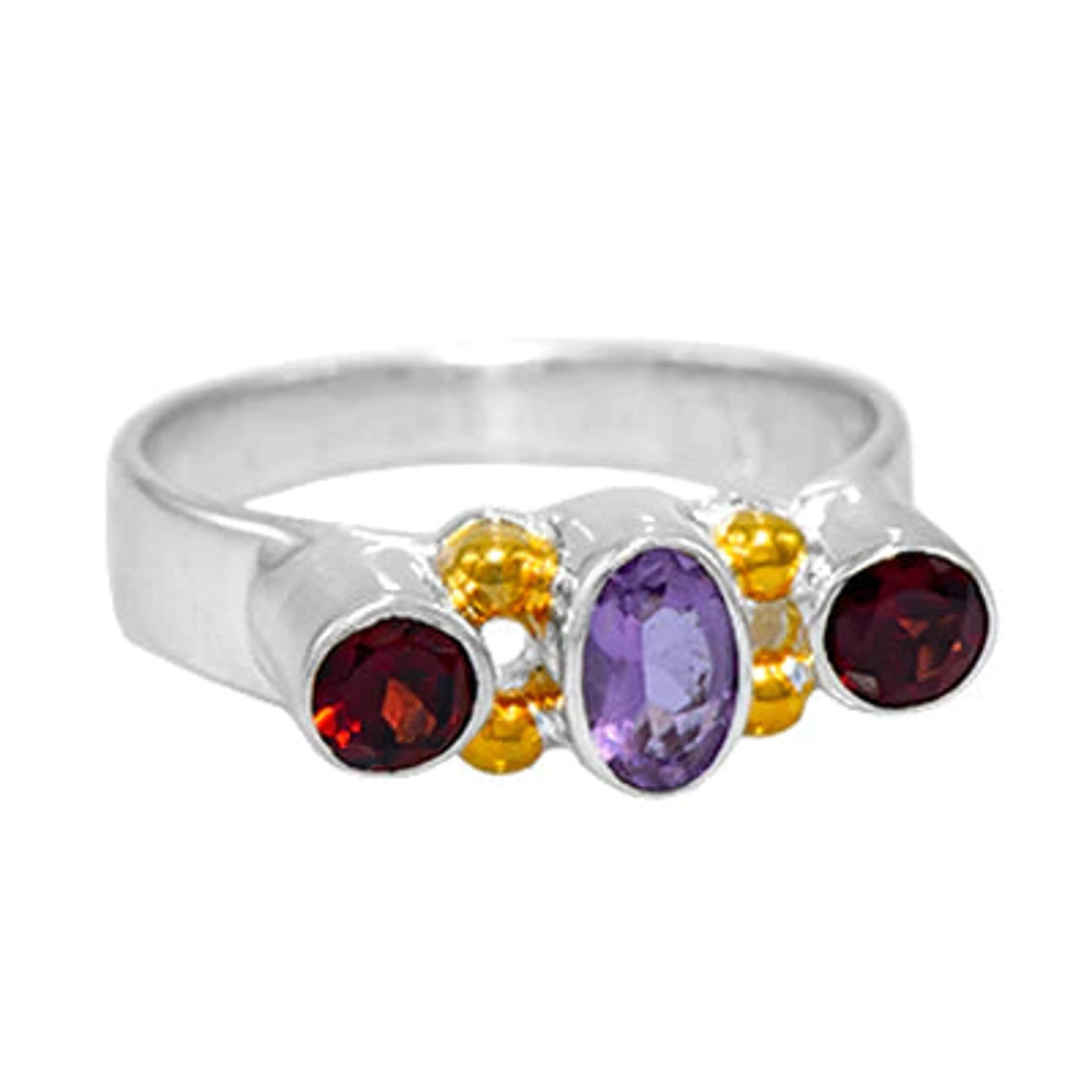 silver engagement rings for men-Michou  Sterling Silver and 22k Ring - African Amethyst and Garnet