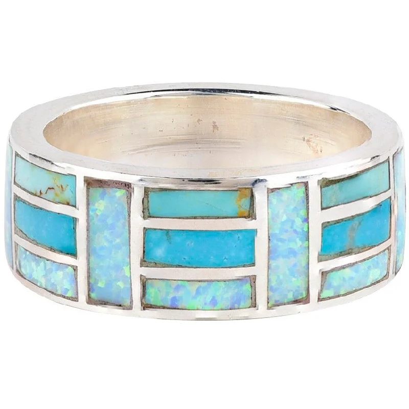 men’s signet rings-Peyote Bird  Opal and Turquoise  Mix  Inlay Ring