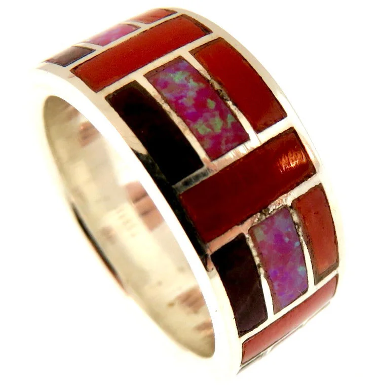 rose gold wedding rings-Peyote Bird  Pinot Noir  Inlay Ring