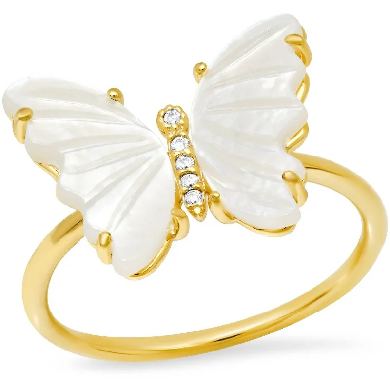 sapphire wedding rings-TAI GOLD CARVED MOTHER OF PEARL BUTTERFLY RING