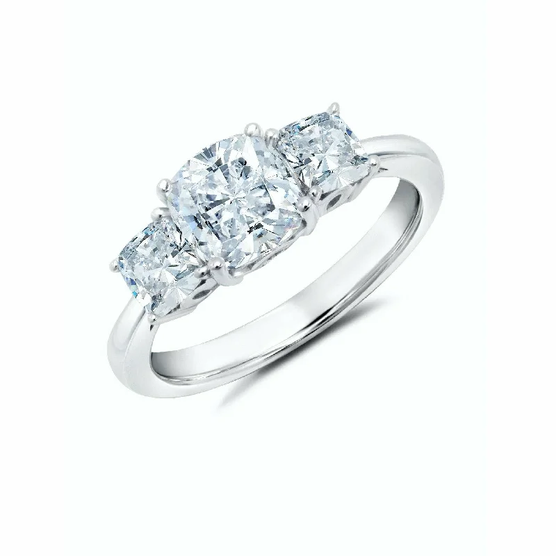 women’s adjustable engagement rings-CRISLU 3 Stone Cushion Cut Ring -Platinum