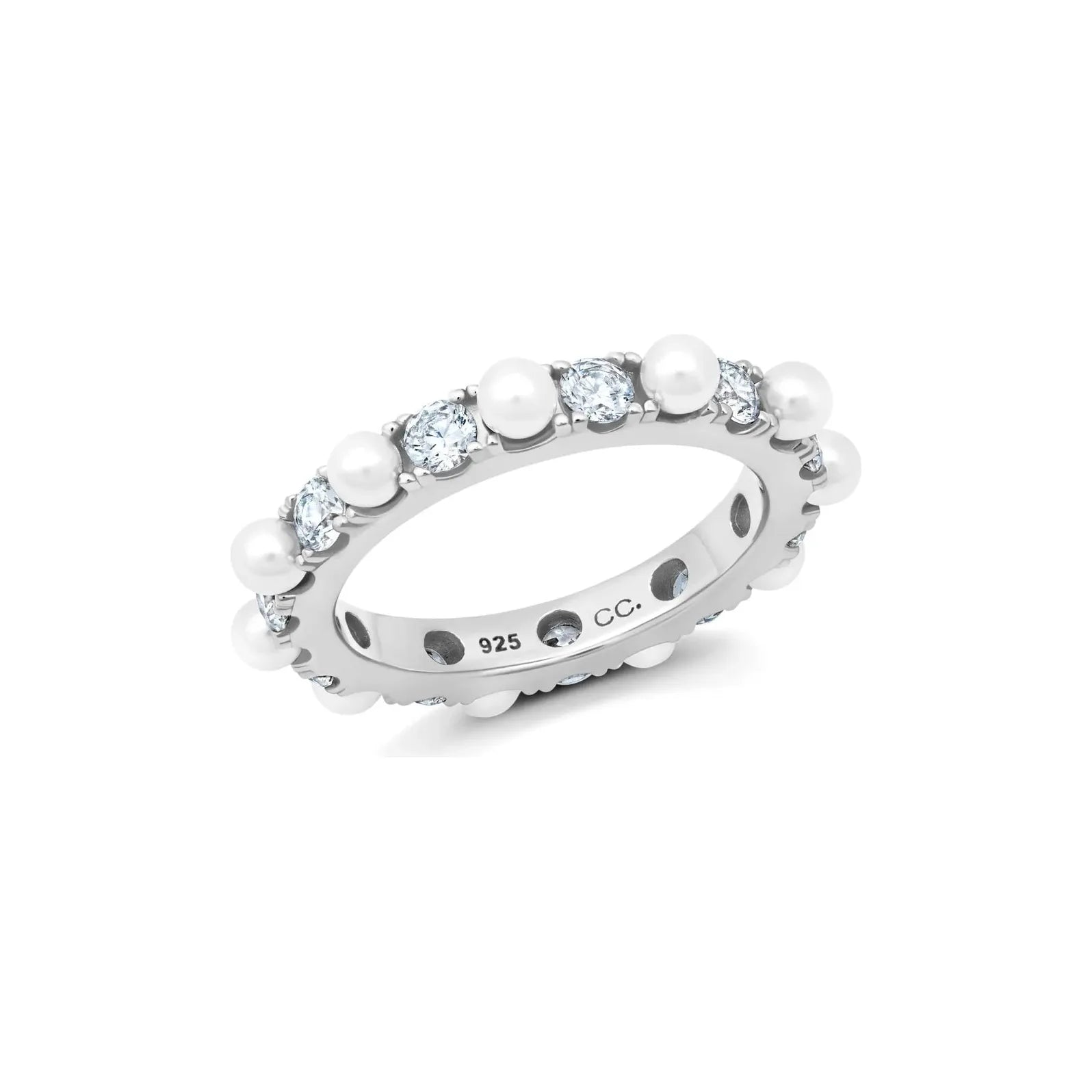 rings for women with sapphires-CRISLU Pearl and Round Brilliant Cut Eternity Ring