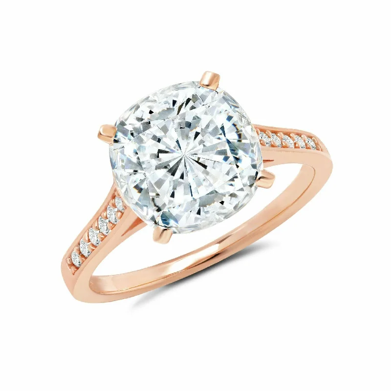 women’s diamond stackable rings-CRISLU Bliss Cushion Cut Ring finished in 18KT Rose Gold