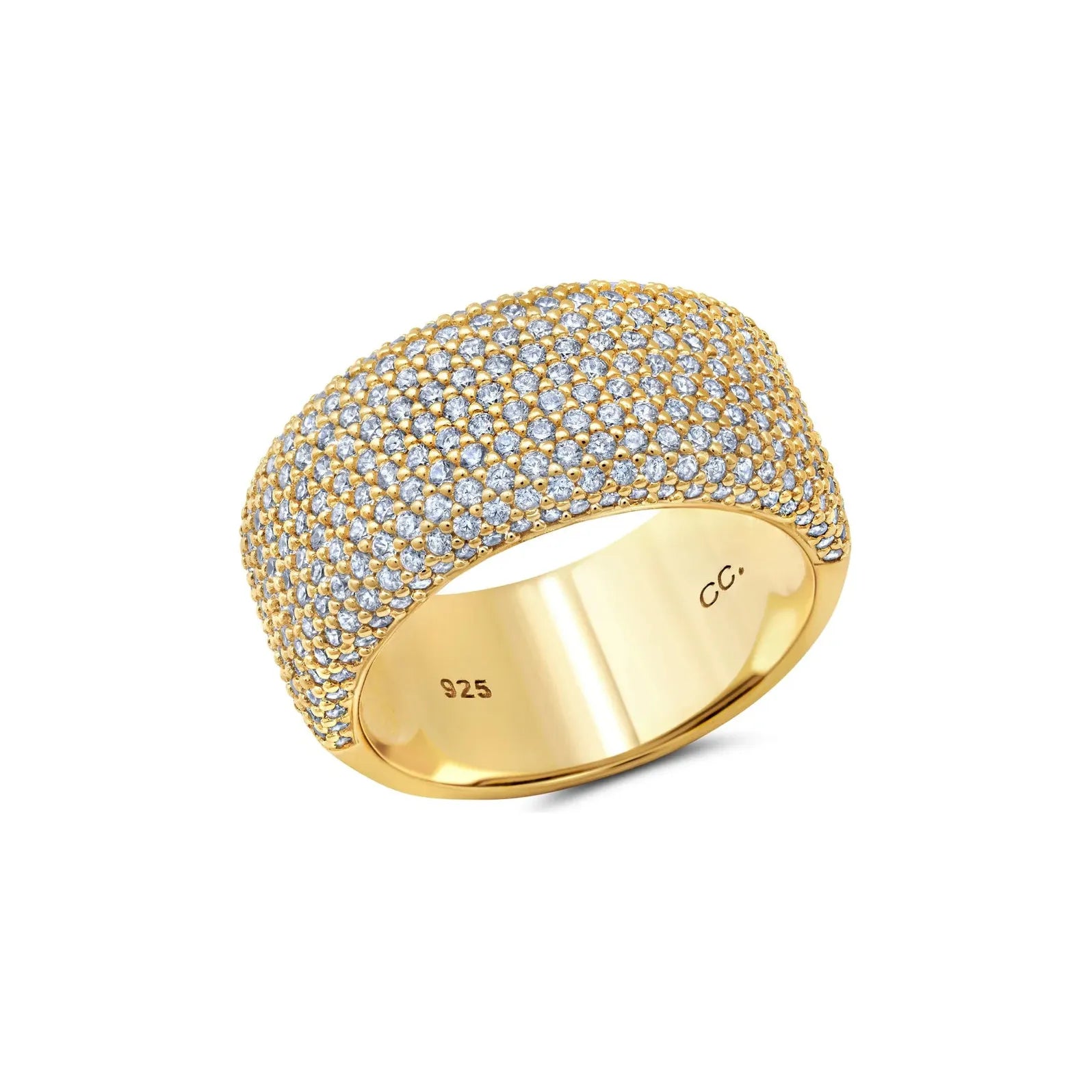 men’s stainless steel wedding rings-CRISLU Chamonix Wide Pave  Band   in Yellow Gold