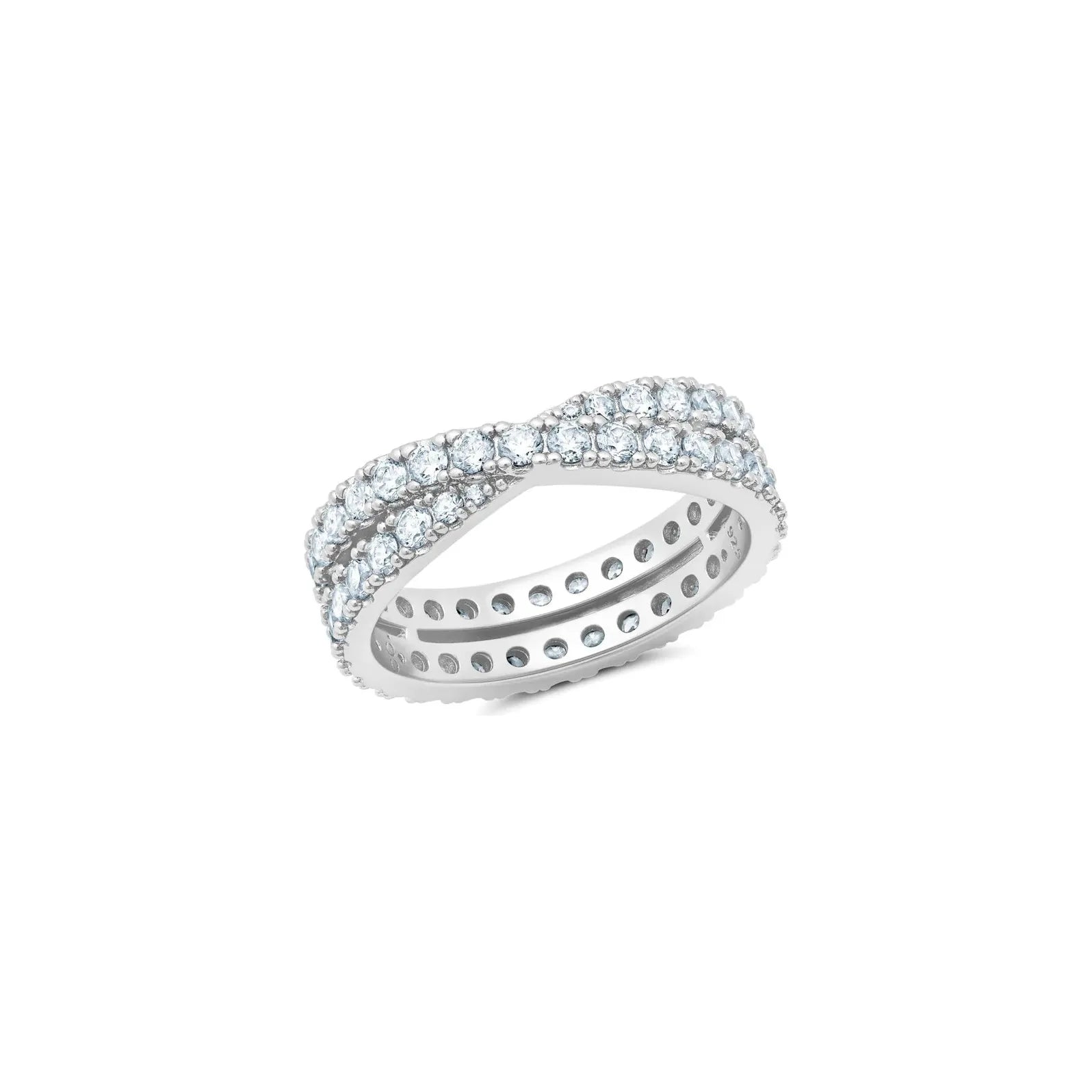 women’s rings with colorful stones-CRISLU Grace Pave Criss Cross Ring- Pure Platinum